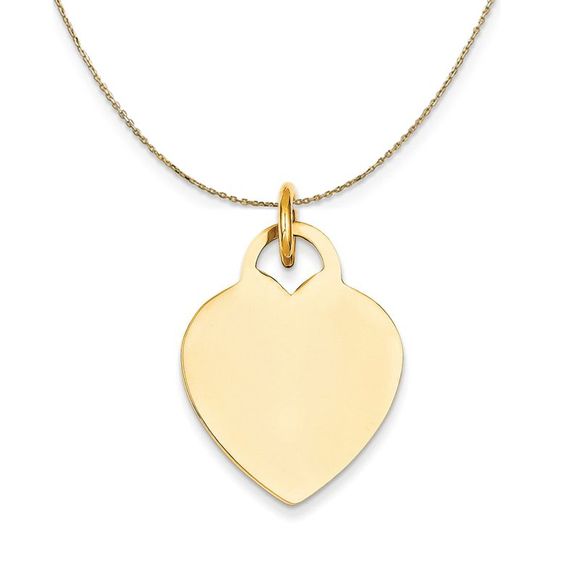 14k Yellow Gold Engravable Heart Disc Necklace - 20 Inch